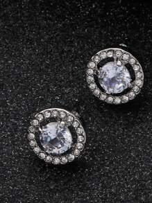 1 Pair Luxury Classic Round Micropave White Cubic Zirconia Stud Earrings, Women's Chic Jewelry