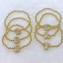 1 件经典时尚 18k 镀金锆石字母串饰手链奢华 A-Z 字母泡泡可调节链条手链女士珠宝礼物