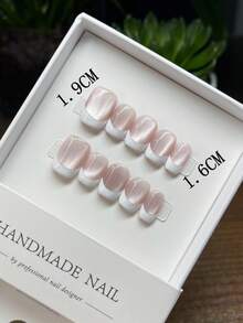 10 piezas de uñas postizas cuadradas cortas hechas a mano, con diseño de ojo de gato blanco pintado a mano, uñas postizas, suministros para uñas, uñas de verano, puntas de uñas postizas, uñas postizas hechas a mano, uñas postizas de primavera, uñas Y2K postizas, uñas postizas cortas, uñas postizas falsas