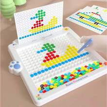 1 pieza Tablero magnético de dibujo para niños - Rompecabezas de arte de puntos coloridos con bolígrafo de estilo, juegos de clasificación de colores y juguete sensorial, forma de cangrejo y conejo, juguete educativo STEM para niños de 3 a 6 años, tableta para dibujar portátil, regalos de cumpleaños para niños y niñas