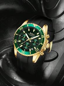 BIDEN Men's Watch Diving Bezel Chronograph Waterproof Luminous Design Rubber Strap Sports Analog Date - Green - View 4