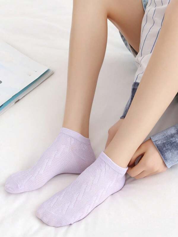 1/5 Pairs Women Casual Solid Color Mid-Calf Socks, Random Color, Versatile, Spring/Summer, Thin Fabric