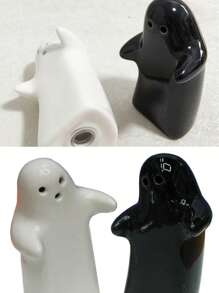 Cute Decorated Salt & Pepper Shakers, Embracing Couple Design, Black & White Modern And Vintage Style, Easy To Refill & Dispense Seasoning Bottle Set,School Supplies
