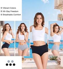 Women's Cotton High Waist Tummy Control Panties Jacquard Ladies Panty Multipack - Comfort - 三角褲 03 - 5 條裝 - 3 條黑色,2 條灰色 - 查看 4