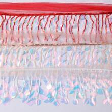 2 Yards Colorful Sequins Tassel Fringe Floral Tulle Lace Ribbon Trim Edge 21cm Edging Trimmings Fabric Embroidered Applique Sewing Craft Prom Party Dress Halloween Costume Wedding