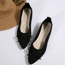 Zapatos individuales, zapatos de frijol femenino,Bailarinas de mujer, zapatos planos de punto femenino, zapatos voladores de boca ligera, zapatos de mujer tejidos - Negro - Ver 3