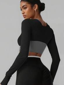 Soyun 女士二合一文胸修身柔软亲肤适合户外运动休闲居家健身 - 黑色 - 查看 3