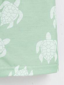 3 件套时尚男婴海龟印花上衣、印花短裤和帽子套装，夏季