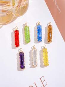 Lot de 3 pendentifs rectangulaires en cristal de verre à motif floral, couleurs mélangées aléatoires, plaqués or et cuivre, accessoires de fabrication de bijoux DIY pour collier, bracelet, boucle d'oreille, porte-clés