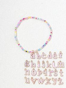 1pc Gradient Pink 26 Letters Pendant Beaded Colorful Plastic Bead Elastic Anklet, Suitable For Young Girls And Teens - Multicolor - View 12
