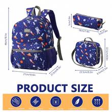3 Pcs Kids Backpack Set - Lightweight Backpack In Fun Prints For School, Travel & Daycare, Ideal For Ages 6+, Roomy Interior, Durable & Water-Resistant Fabric & Loop For Lunch Bag - 太空 - 查看 2