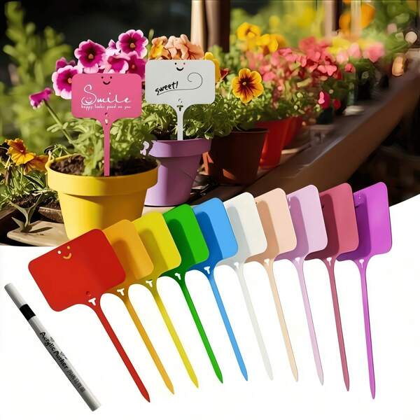 50 piezas de etiquetas reutilizables en forma de T para plantas de jardín, marcadores de tinta permanente resistentes a la intemperie, etiquetas de plástico para plantas en macetas interiores/exteriores, cuidado del césped y el jardín