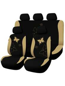 Butterfly Pattern Car Seat Covers Full Set – Universal Fit For SUV/Sedan/Van (5 Headrest Covers + 2 Front Seat Covers + 2 Rear Seat Covers) | Airbag Compatible, Stylish & Practical - Type a - View 14