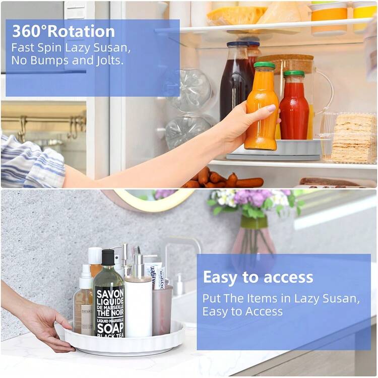 3 Pack Large Lazy Susan Rotating Turntable Organizer - For Kitchen, Pantry, Cabinet - White - View 3
