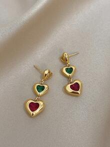 1 对女士心形吊坠耳环时尚彩色吊坠耳环不锈钢耳环派对日常珠宝生日礼物 - 彩色 - 查看 4