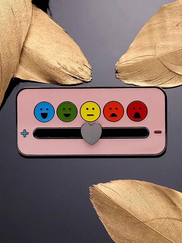 1pc Adorable Mood Adjustable Slider Metal Brooch, Creative Enamel Badge Suitable For Men And Women Everyday Wear