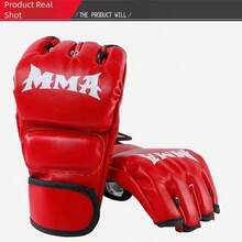 A Pair Of Adult Half-Finger MMA Boxing Training Gloves, Suitable For Sanda, Muay Thai, MMA, UFC And Other Sports. White, Red, Black