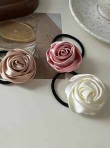 5/1 szt. satynowych, ręcznie robionych gumek do włosów z motywem róży, elegancka gumka do włosów, odpowiednia do codziennego noszenia w stylu boho, strój sportowy na siłownię