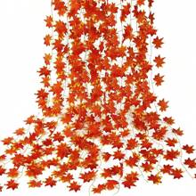 1/5 件秋叶花环，悬挂藤蔓花环人造秋叶枫叶感恩节装饰万圣节适用于家庭婚礼壁炉派对，假植物 - 彩色 - 查看 3