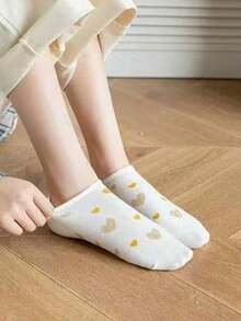 5 双女士纯色心形图案短袜，可爱甜美，柔软舒适，休闲简约，适合全年日常穿着 - 彩色 - 查看 2