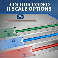 Stylo 12" Aluminum Architect Scale Ruler Laser Etched Triangle Drafting Ruler, Color Coded Grooves For Blueprint, Drafting And Drawing, Architectural Scale Ruler For Blueprints (Grey, Imperial Units) - 黃色 - 查看 11