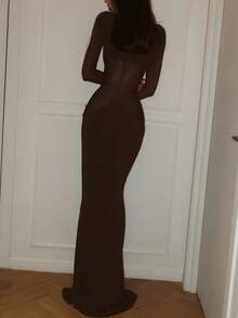 Đầm dài tay ôm sát, gợi cảm, phối lưới dành cho nữ, thanh lịch cho dạ hội, tiệc tùng mùa lễ hội, mùa thu/đông. - màu nâu - Xem 5