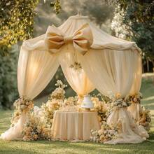 2pcs 6m Champagne Chiffon Archway Fabric, Wedding Archway Fabric, Birthday Party Background Decoration, Polyester Romantic Party Decoration For Wedding, Wedding Party Bridal Shower Decor Room Decoration Supplies, Suitable For Wedding Archway, Stair Fence Decor, Chair Back Decoration, Sheer Mesh Door Curtain, Gauze Table Runner, Table Cover, Banquets Party Supplies