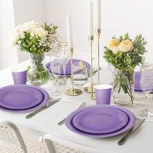 100Pcs Lavender Tableware Set Graduation Light Purple Disposable Dinnerware Set 50Pcs Paper Plates 25Pcs Napkin 25Pcs Cups For School Wedding Birthday Bride Shower Party Supplies Table Decor - 彩色 - 查看 8