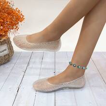 Women's Jelly Mesh Flats Breathable Clear Hollow Shoes Summer Beach Jellies Ballet Sandals CANDY-1 - 無色 - 查看 3