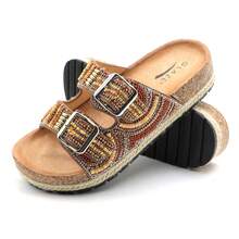 Sandalias planas para mujer con plantilla de corcho, punta abierta, correa ajustable, para caminar | Playa | Interior POWDER-03 - Marrón - Ver 9