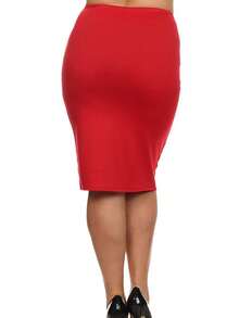 Plus Size Casual Solid Pencil Midi Skirt  Elegant  Casual - 紅色 - 查看 3