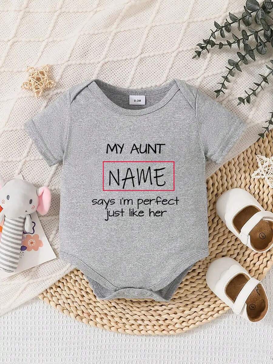 Rompi Kasual Lengan Pendek Kerah Bulat dengan Desain Nama yang Dipersonalisasi untuk Anak Laki-laki & Perempuan, Cocok untuk Pakaian Luar Ruangan Musim Panas - Grey - View 1