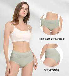 Women's Cotton High Waist Tummy Control Panties Jacquard Ladies Panty Multipack - Comfort - Brief 01 - 8 Pack - Assorted Colors 03 - View 8