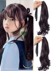2 piezas Peluca con extensiones de cabello sintético rizado corto de 14 pulgadas con flores en forma de pera y sujetadores para coleta, ideal para uso diario - Negro - Ver 10
