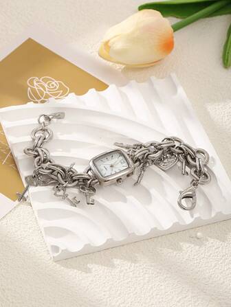 Retro Style Women's Key Bracelet Watch Lock Small Strap Diamond Key Bracelet Women's Bracelet Watch Bohemian Fashion Quartz Watch Gift