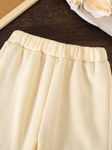 Toddler Floral Decor Warm Crew Neck Sweatshirt And Flared Pants Set