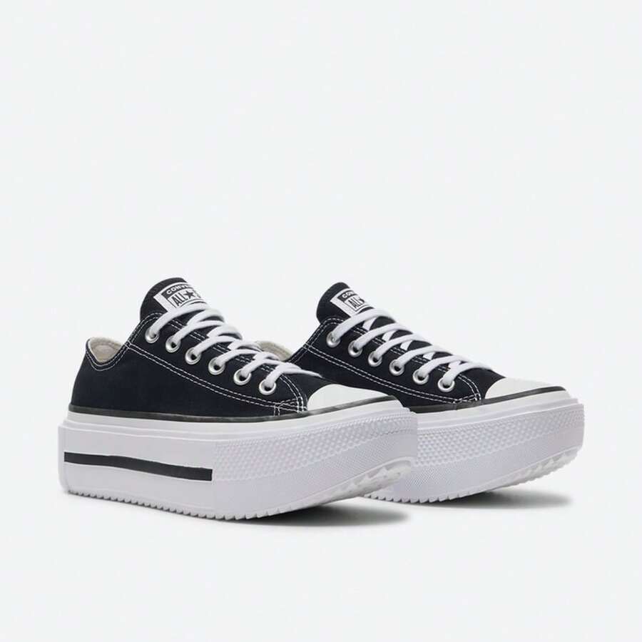 Converse 女款 Chuck Taylor 帆布厚底低帮鞋 A15490C - 黑色 - 查看 1