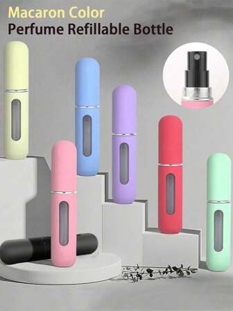 5Pcs/3Pcs/1Pc 5ML Macaron Color Perfume Refillable Bottle,Refillable Perfume Atomizer Bottle,Perfume Travel Spray Bottling Dispenser,Mini Portable Empty Liquid Container ,Travel Essentials ,Travel Organizer For Beach ,Summer Vacation Back To School
