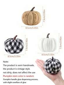 6 件 - 秋季装饰人造南瓜，用于装饰，白色假南瓜，格子布南瓜，用于秋收节感恩节万圣节婚礼的假南瓜装饰，用于家庭餐桌派对房间的粗麻布白色米色南瓜装饰，丰收装饰和展示，派对礼物南瓜，假植物