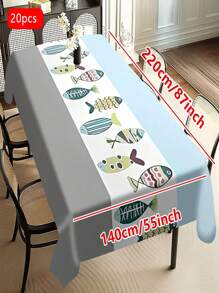 1/20 Stück moderne geometrische Fisch bedruckte Tischdecke, geeignet für Heimdekoration, Picknicks und Feierlichkeiten, Farbschemen in Hellblau und Grau, maschinell hergestelltes Polyesterfasergewebe, Tischtuch für den Esstisch.