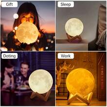 1pc Moon Lamp, 3D Moon Night Light With Base Galaxy Light, Soft Warm White Nightlights For Home, Decorative Night Light For Home Decor, Suitable For Boys, Girls - Yellow - View 3