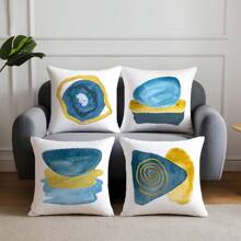 4 piezas Fundas de cojín abstractas en colores azul y dorado, tela de terciopelo suave, impresión unilateral de 45*45cm, adecuado para sala de estar, dormitorio, sofá, decoración del hogar, fundas de cojín, regalo