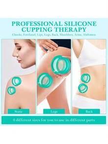 12/10/6/4/1件真空硅胶拔罐套装，脱脂硅胶吸杯按摩美容拔罐配件，面部吸杯，瘦身拔罐配件（用于按摩和放松，改善腰线，身体按摩拔罐，健康人士，促进血液循环，放松技巧，缓解压力，理想的身体按摩器） - 綠色 - 查看 5