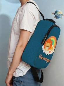 1pc Customized Cartoon Lion Pattern Plaid Backpack, Can Be Customized With Your Unique Design, Essential Item For Back To School, Can Print Your Own Name Or Gift To Siblings And Classmates