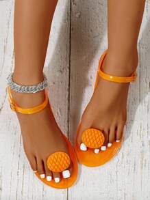 Sandalias de gelatina de fruta de moda para mujer, sandalias tipo chanclas de playa de PVC con suela suave antideslizante, sandalias planas transparentes de gelatina de fruta para vacaciones, diseño único y colorido, sandalias planas minimalistas