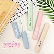 个性化 1 件旅行牙刷盒，印有姓名，便携式旅行牙刷架，塑料牙刷容器保护套，适用于旅行、露营、家庭、学校、商务、牙刷保护盒学生牙刷收纳盒家居浴室装饰、夏季旅行配件、返校礼物 - 彩色 - 查看 1