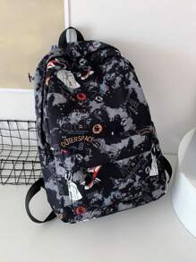 Casual Large Capacity Astronaut & Letter Print Multi-Pocket Functional Backpack, Unisex College Style Student Bookbag, Suitable For School, Study, Shopping, Travel, Back To School Season