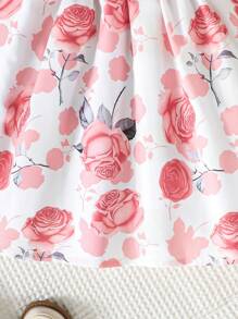 2 件套女童春秋时尚荷叶边下摆夹克搭配精致蝴蝶结花卉印花无袖连衣裙两件套服装，可爱又生动