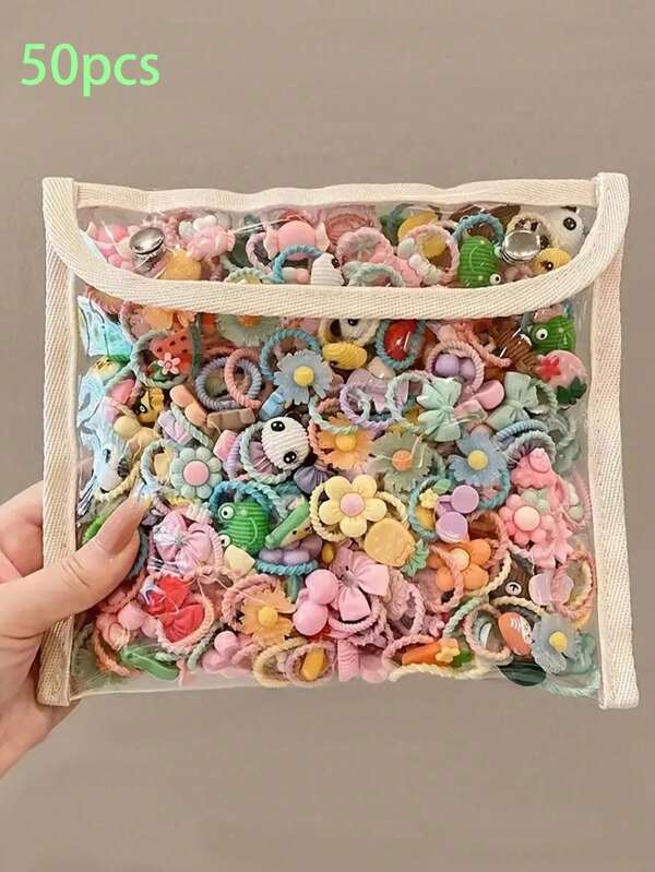 20/50 piezas Accesorios para el cabello de niña de dibujos animados lindos, seguros para coleta y uso diario, regalo para mamá, empacados en bolsa de PE para volver a la escuela