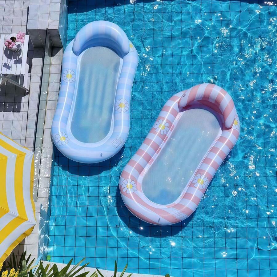 1 pieza de equipo de natación, tumbona inflable, silla flotante a rayas, cama flotante de red de hamaca acuática, balsa inflable, adecuada para playa, piscina, fiesta